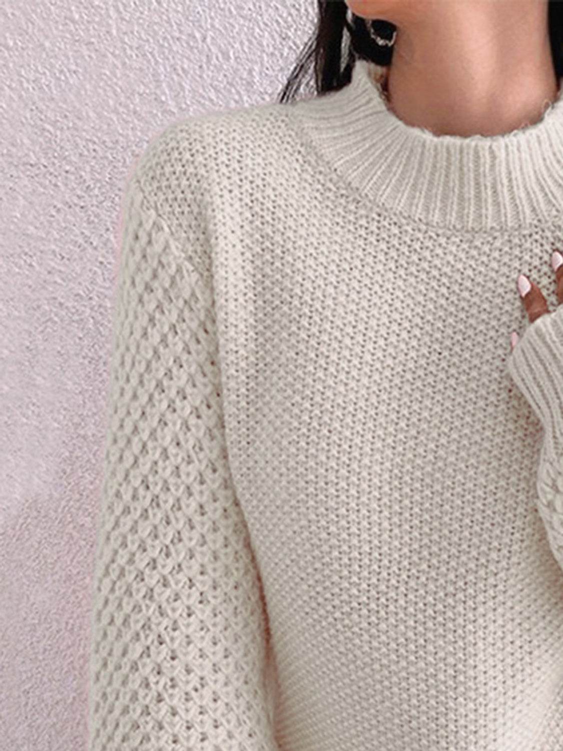 Openwork Mock Neck Long Sleeve Sweater for a perfect OOTD – dress to impress outfits from Amexza