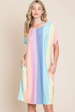 BOMBOM Striped Short Sleeve Dress with Pockets Stripe for a perfect OOTD – dress to impress outfits from Amexza