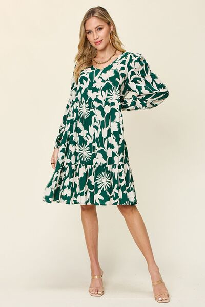 Double Take Full Size Printed Ruffle Hem Dress with Pocket for a perfect OOTD – dress to impress outfits from Amexza