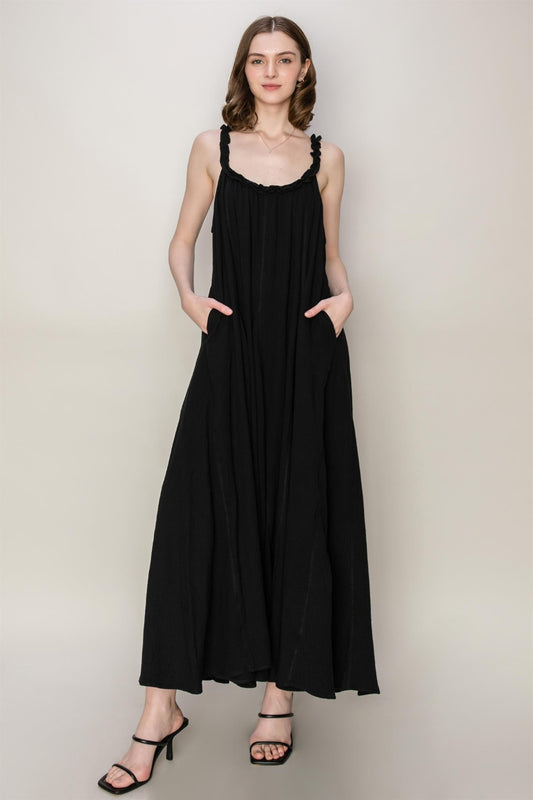 HYFVE Frill Sleeveless A-Line Maxi Dress - Black / S