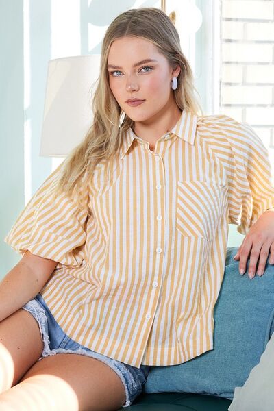 Mittoshop Button Down Striped Puff Sleeve Shirt for a perfect OOTD – dress to impress outfits from Amexza