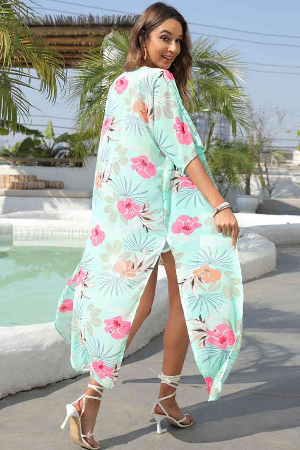 Floral Slit Half Sleeve Cover-Up for a perfect OOTD – dress to impress outfits from Amexza