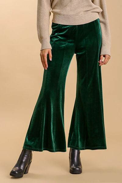 Umgee High Rise Elastic Waist Flare Pants Dark Green for a perfect OOTD – dress to impress outfits from Amexza