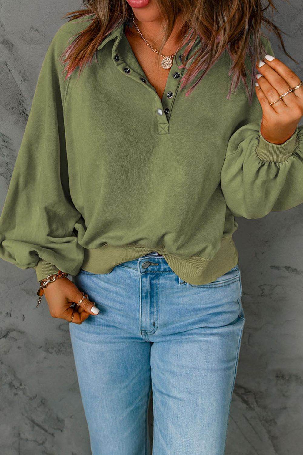 Half Snap Long Sleeve Sweatshirt - Amexza