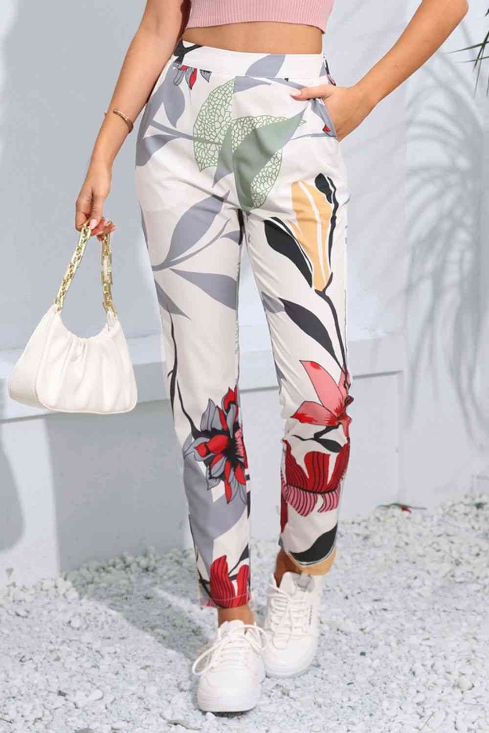 Floral Print Cropped Pants with Pockets for a perfect OOTD – dress to impress outfits from Amexza