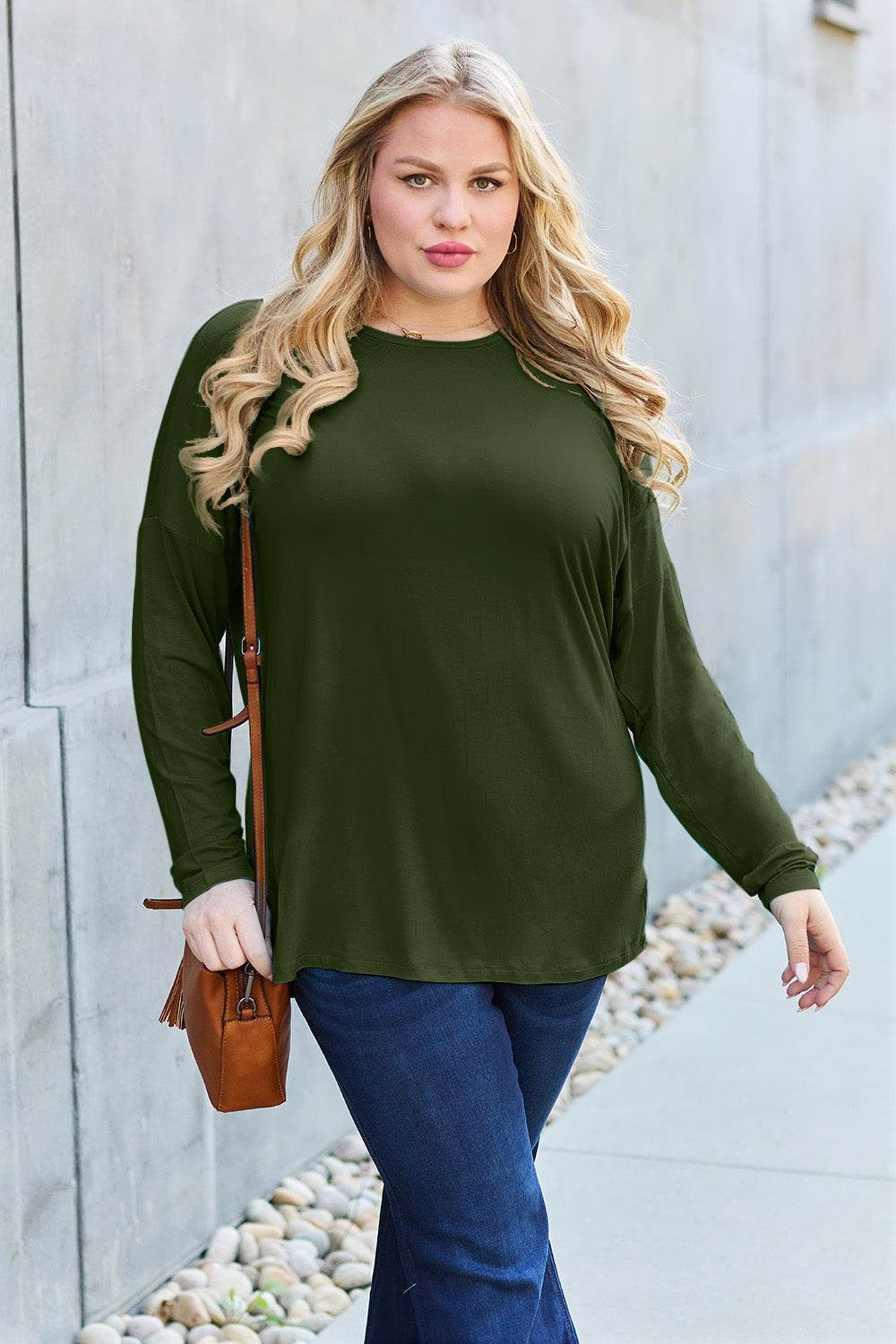 Basic Bae Full Size Round Neck Dropped Shoulder T-Shirt for a perfect OOTD – dress to impress outfits from Amexza