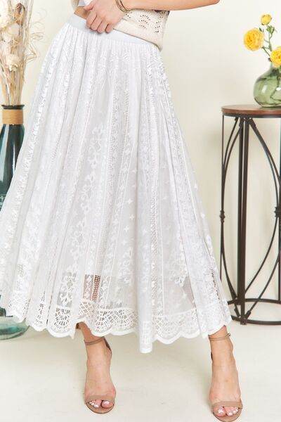 ADORA Elastic Waist Lace Midi Skirt White for a perfect OOTD – dress to impress outfits from Amexza