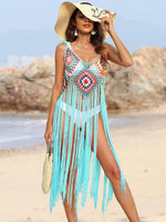Fringe Spaghetti Strap Cover-Up Aqua One Size for a perfect OOTD – dress to impress outfits from Amexza