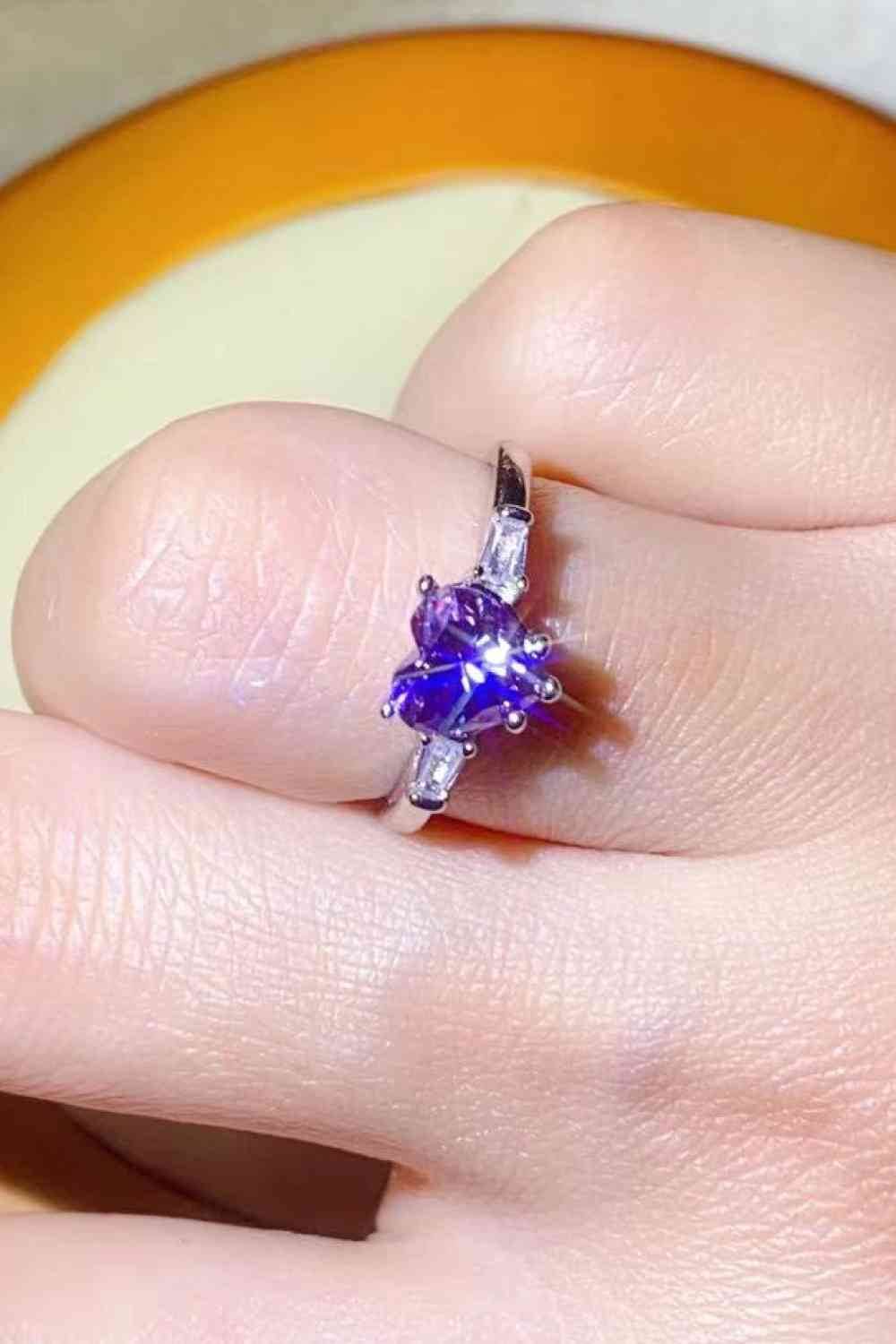 1 Carat Moissanite Heart-Shaped Platinum-Plated Ring in Purple for a perfect OOTD – dress to impress outfits from Amexza