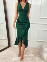 Ruffle Hem V-Neck Bodycon Dress