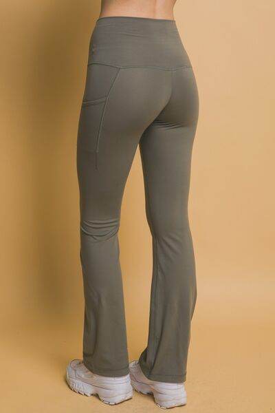 Love Tree High Waist Flare Active Leggings with Side Pockets - Amexza