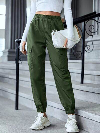 Full Size Elastic Waist Pants with Pockets Army Green for a perfect OOTD – dress to impress outfits from Amexza