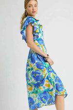 Umgee Floral Ruffled Cap Sleeve Midi Dress