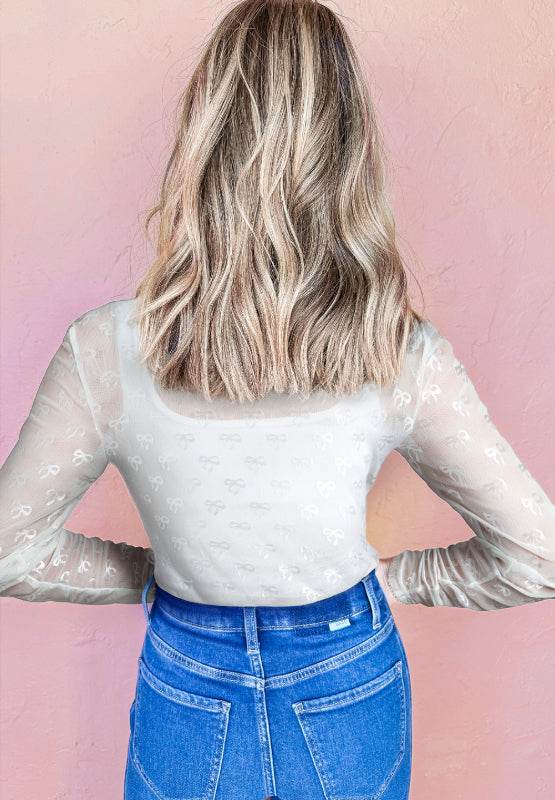 Bow Round Neck Long Sleeve Top - Amexza