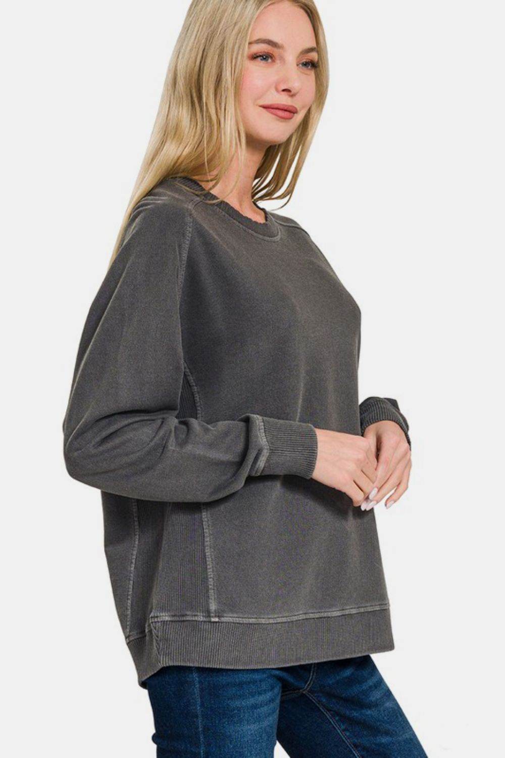 Zenana Full Size Pigment Dyed French Terry Sweatshirt - Amexza