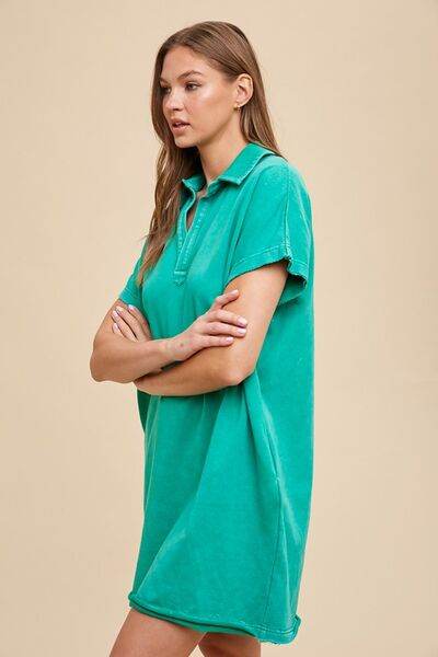 Annie Wear Mineral Washed Johnny Collar Short Sleeve Dress for a perfect OOTD – dress to impress outfits from Amexza