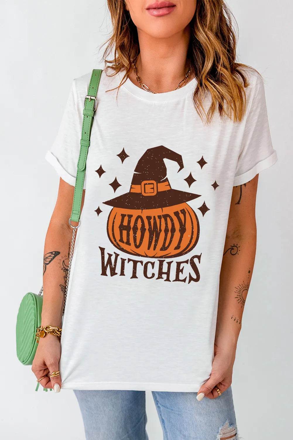 HOWDY WITCHES Round Neck Short Sleeve T-Shirt for a perfect OOTD – dress to impress outfits from Amexza