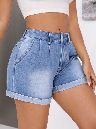 Rolled Hem Mid-Rise Waist Denim Shorts for a perfect OOTD – dress to impress outfits from Amexza