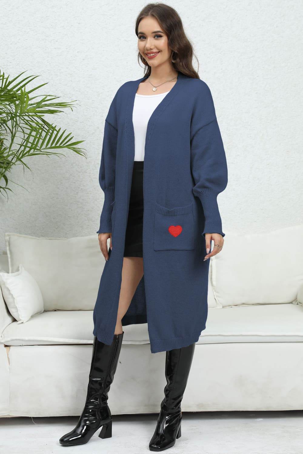 Lantern Sleeve Open Front Pocketed Cardigan for a perfect OOTD – dress to impress outfits from Amexza